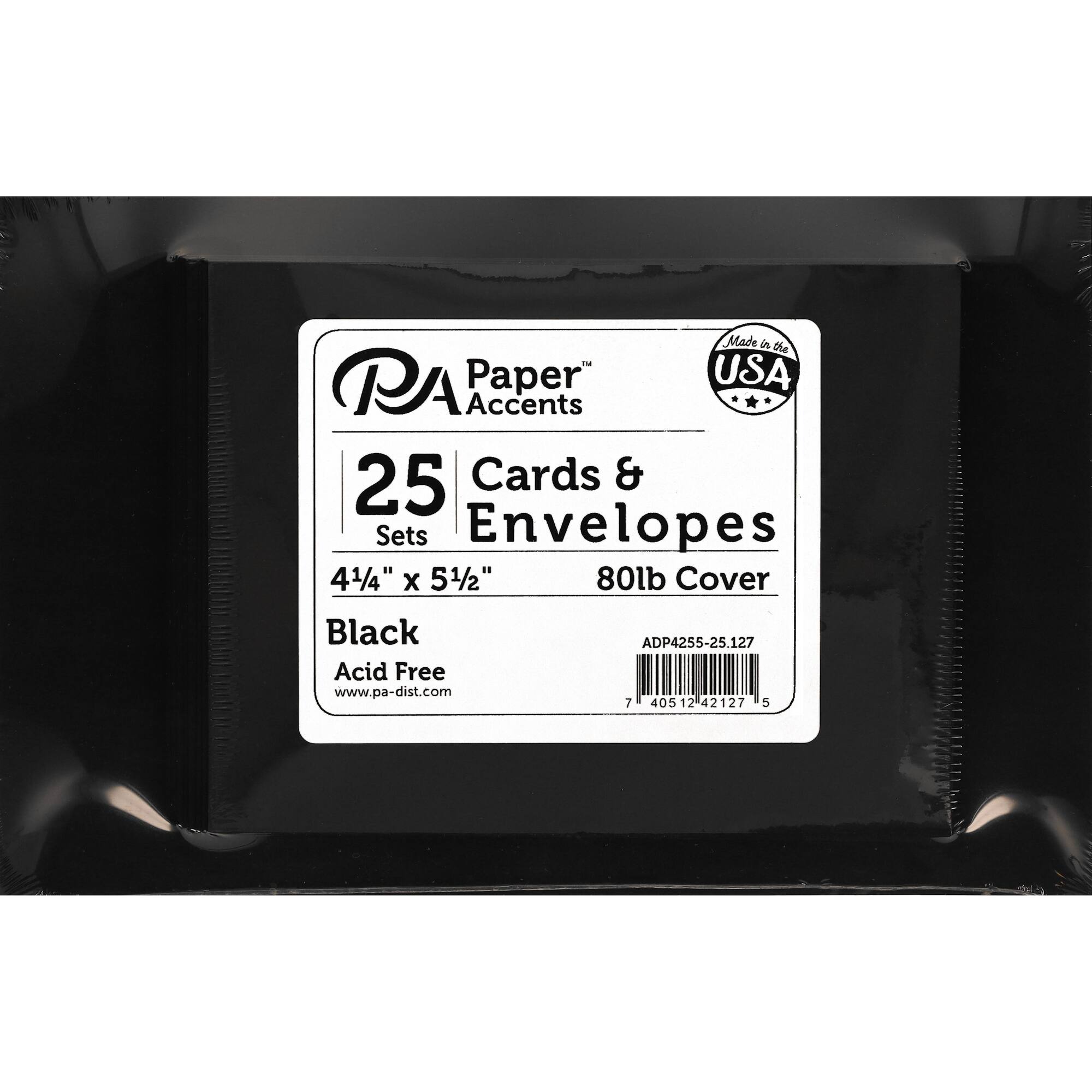 PA Paper™ Accents 4.25" x 5.5" Black Cards & Envelopes, 25ct.